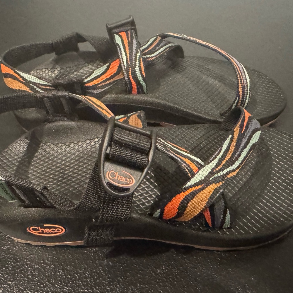 Chaco Women's Sandals - Black with Orange and Green Straps - Picture 6 of 12